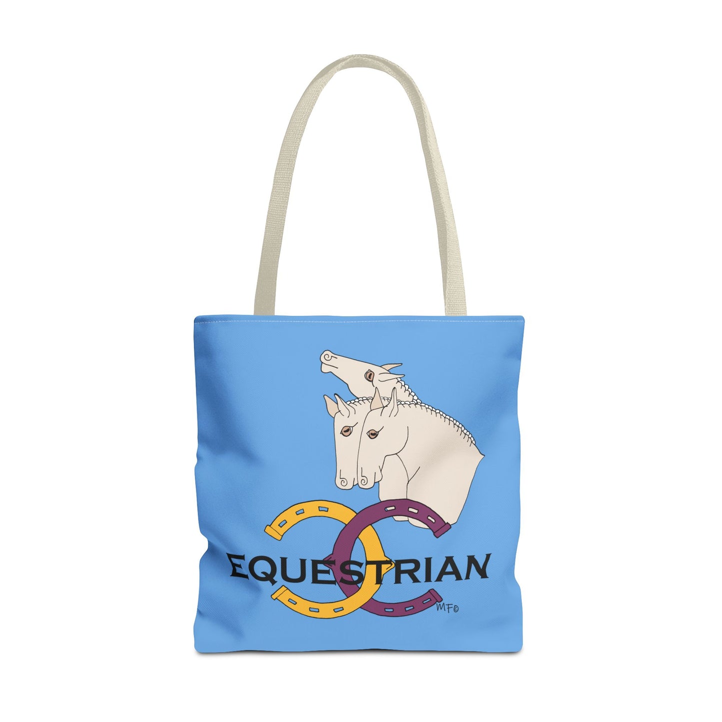 EQUESTRIAN CTS, Light Blue Tote Bag in 3 sizes and black or beige handles by artist Marie Frederique