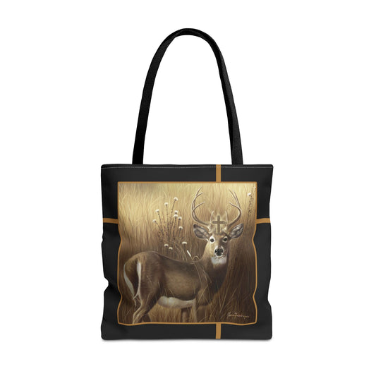 Deer Buck Tote Bag – Golden Meadow Wildlife Art Tote by artist Marie Frederique