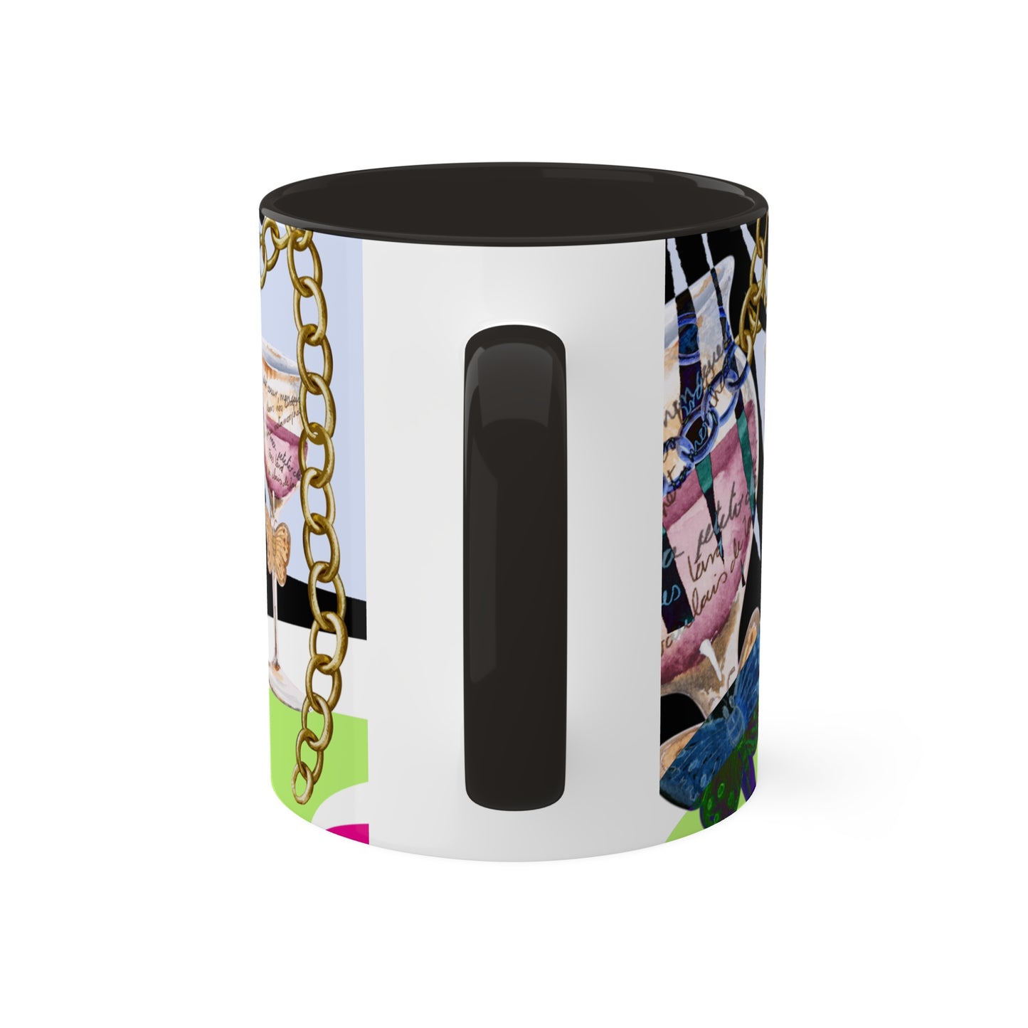 Haute Couture Colorful Mug in 4 color options of Black, Light Green, Light Blue and Pink 11oz By Artist Marie Frederique