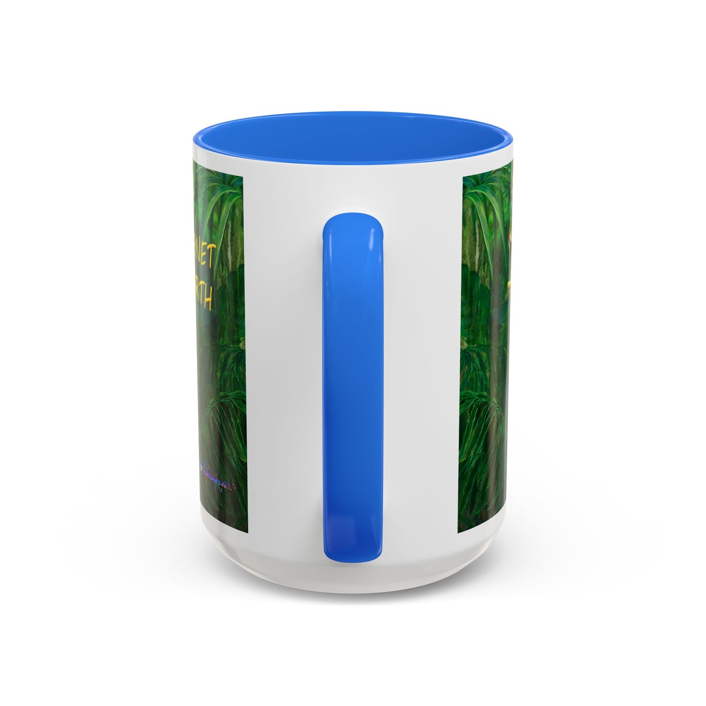 Parrots in Jungle Forest & Blue Iris mug by Artist Marie Frederique