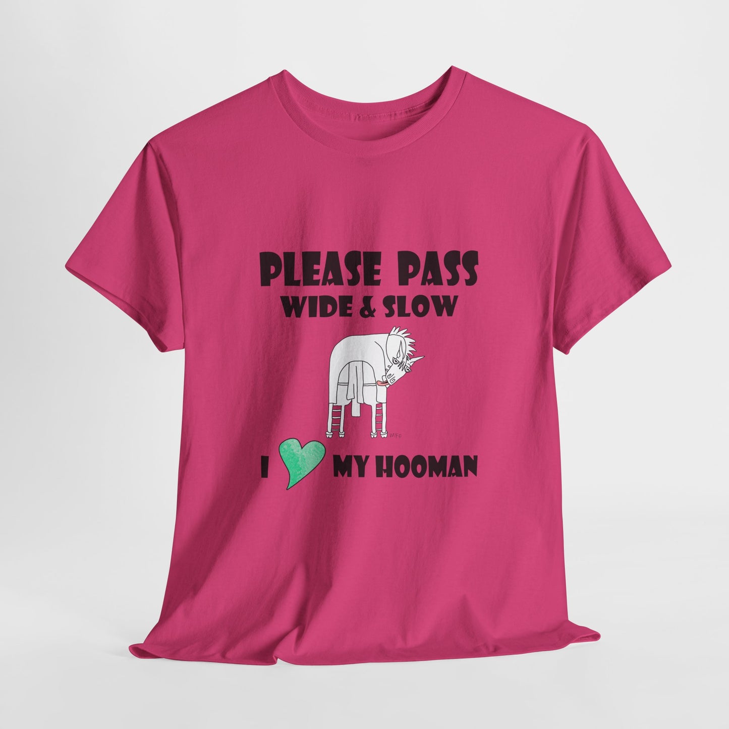 Equestrian safety awareness top - Please Pass Wide & Slow, I ❤️ My Hooman by artist Marie Frederique