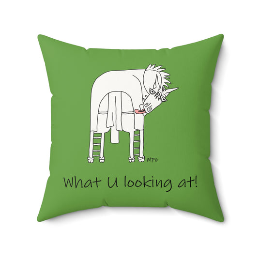 Equestrian Funny, Faux Suede Pillow - "What U Looking At!" Decor by artist Marie Frederique