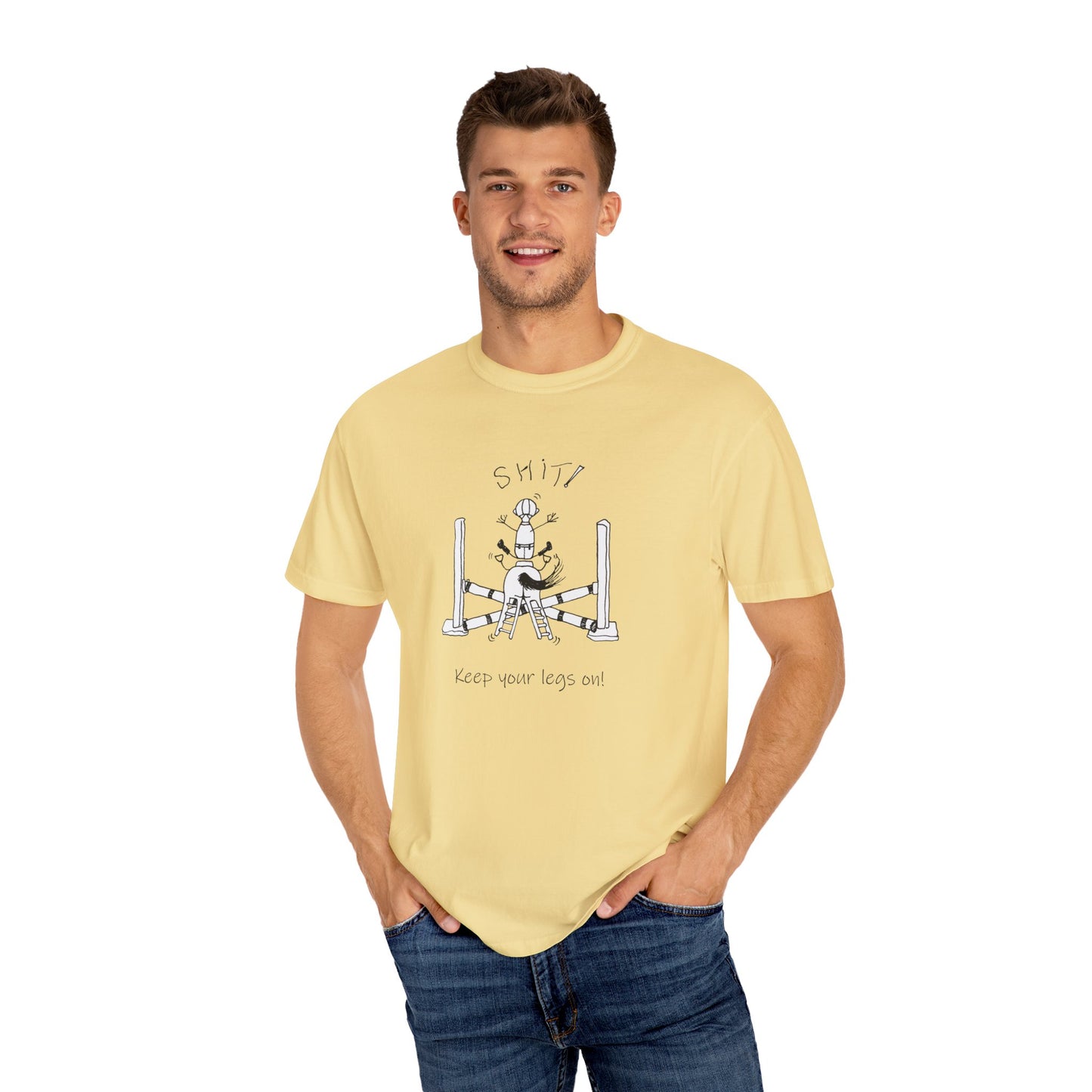 CTS - Keep your legs on! Equestrian Whimsical T in 5 colors- Unisex Garment-Dyed T-shirt by artist Marie Frederique