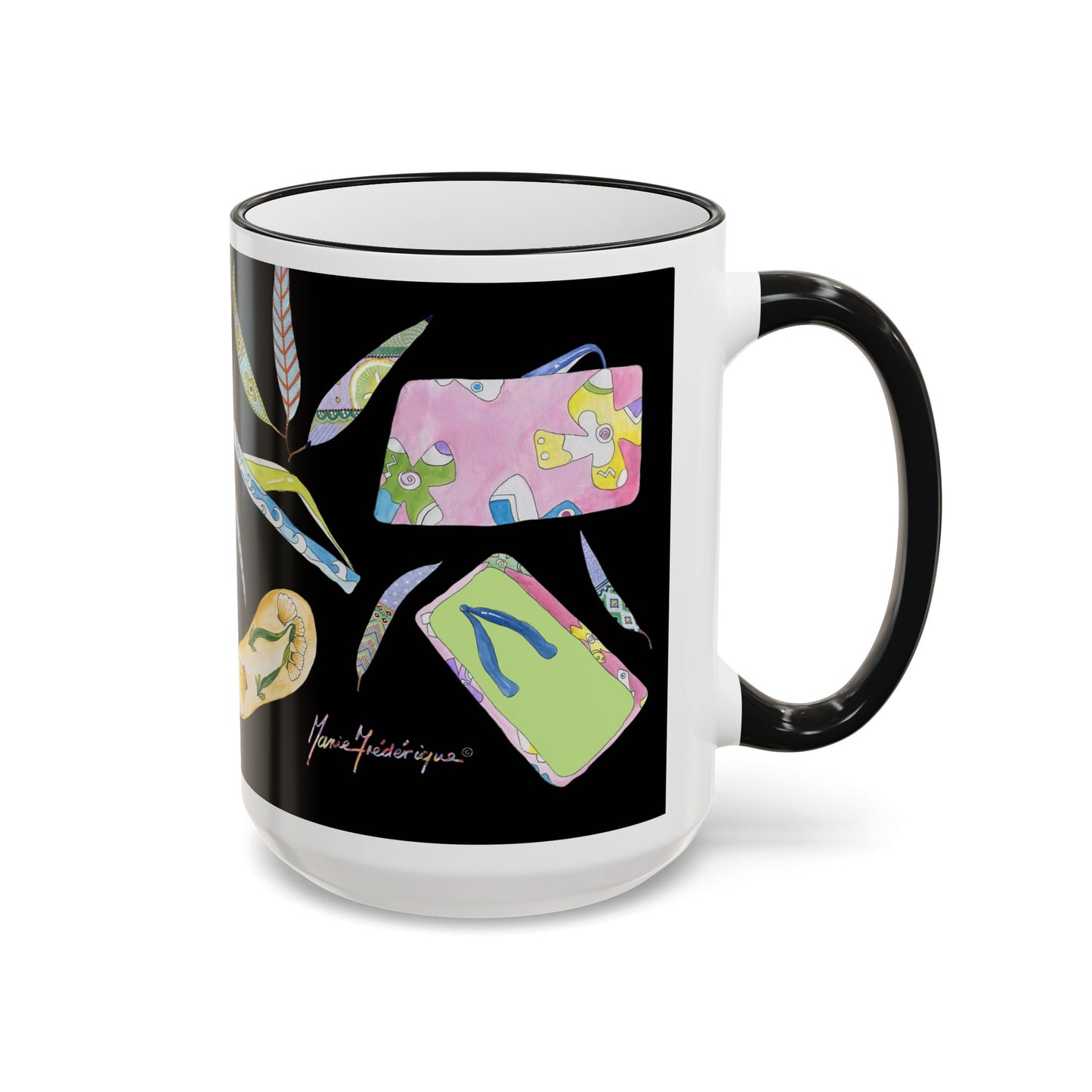 Vacation Fun Flip-Flop Accent Rim Mug — 11oz/15oz Ceramic Coffee Cup by artist Marie Frederique