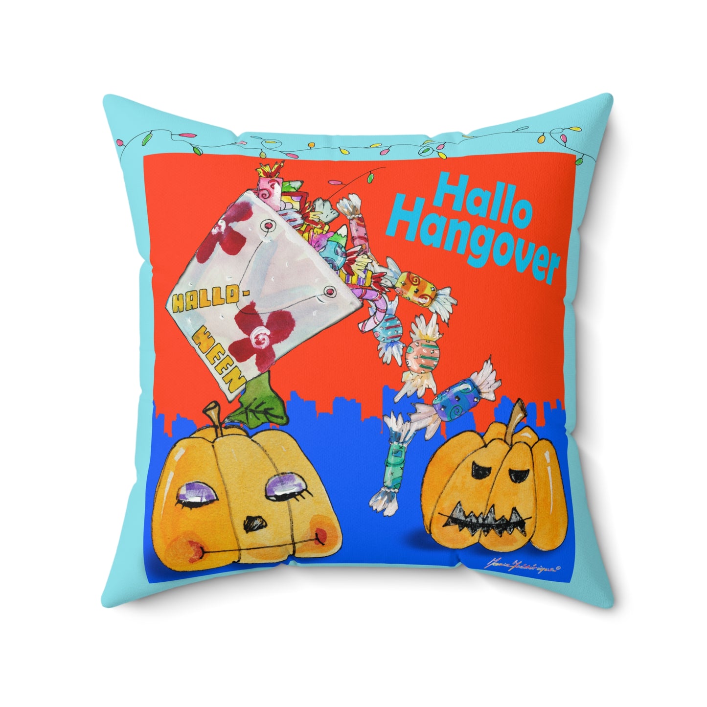 Hallo Hangover - Decorative Pillow by artist Marie Frederique