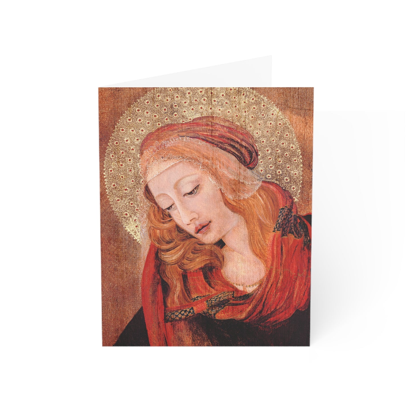 Madonna Icon blank inside Greeting Cards in reds, browns and gold (1, 10, 30, and 50pcs) by Artist Marie Frederique