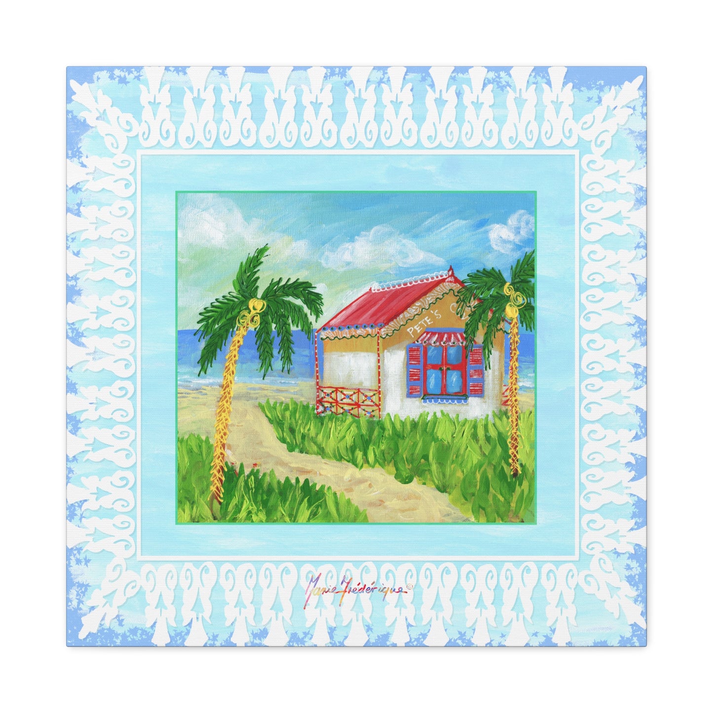 Beach cabin, Coastal Canvas Wall Art - by artist Marie Frederique