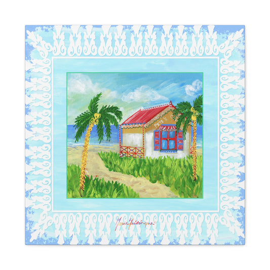 Beach cabin, Coastal Canvas Wall Art - by artist Marie Frederique