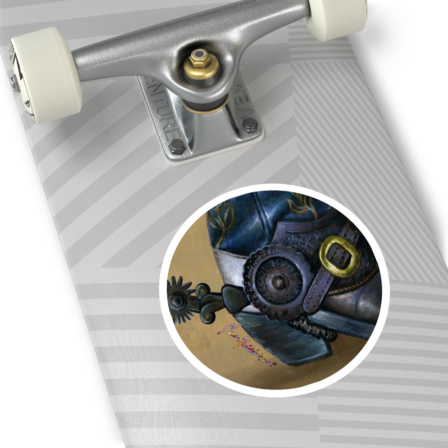 Cowboy boot and spur by Artist Marie Frederique, Round Stickers, Indoor\Outdoor