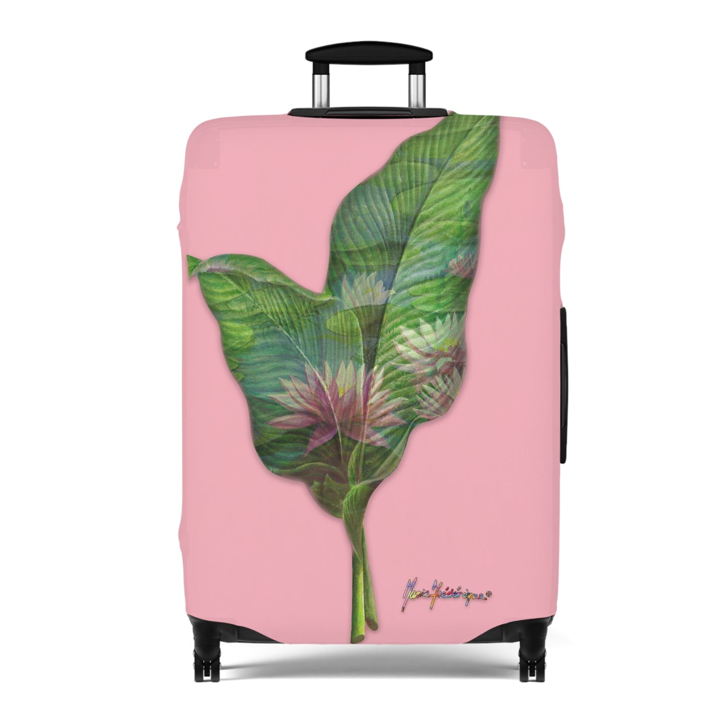 Luggage Cover, Pink lotus flower on pink background by artist Marie Frederique