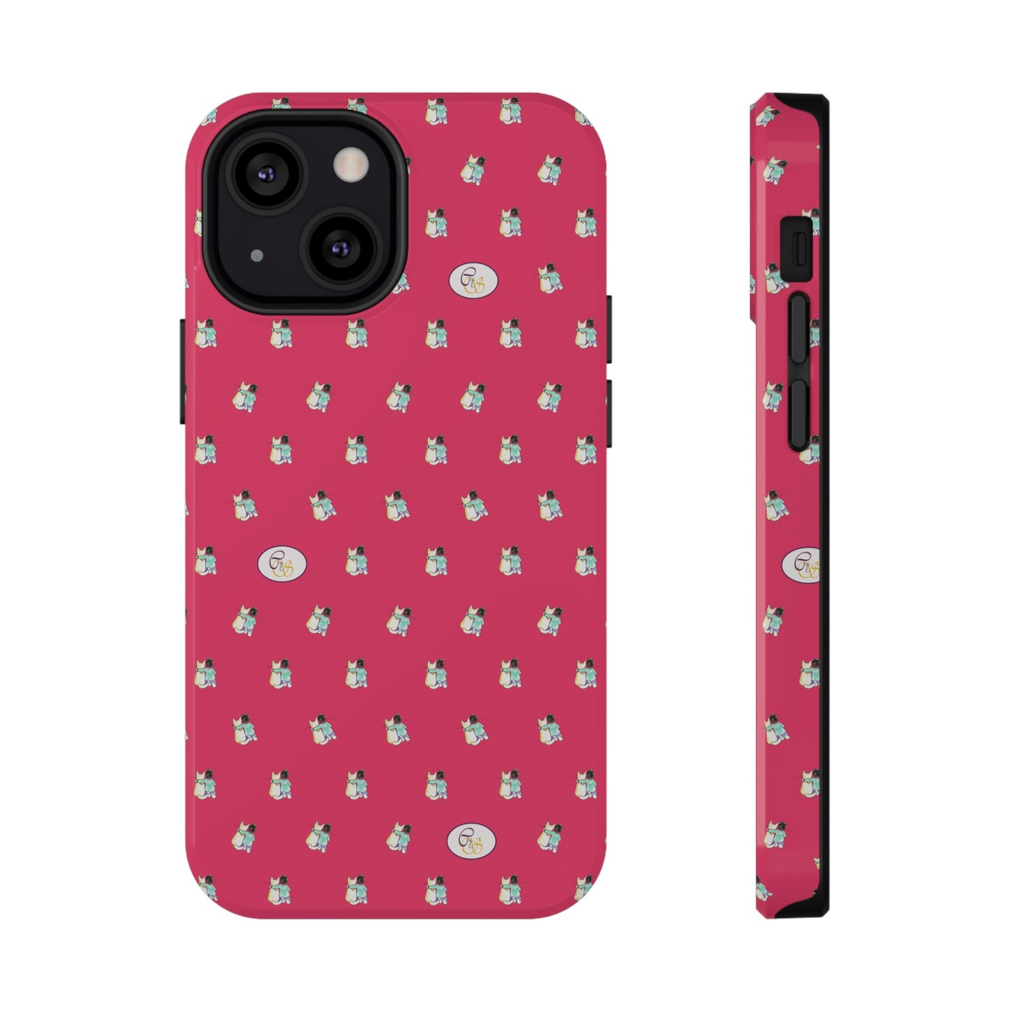 CTS Pink - repeat pattern boy and dog, Impact-Resistant Phone Cases by artist Marie Frederique