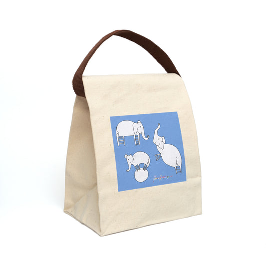 Step Ladder Elephants - Canvas Lunch Bag With Strap