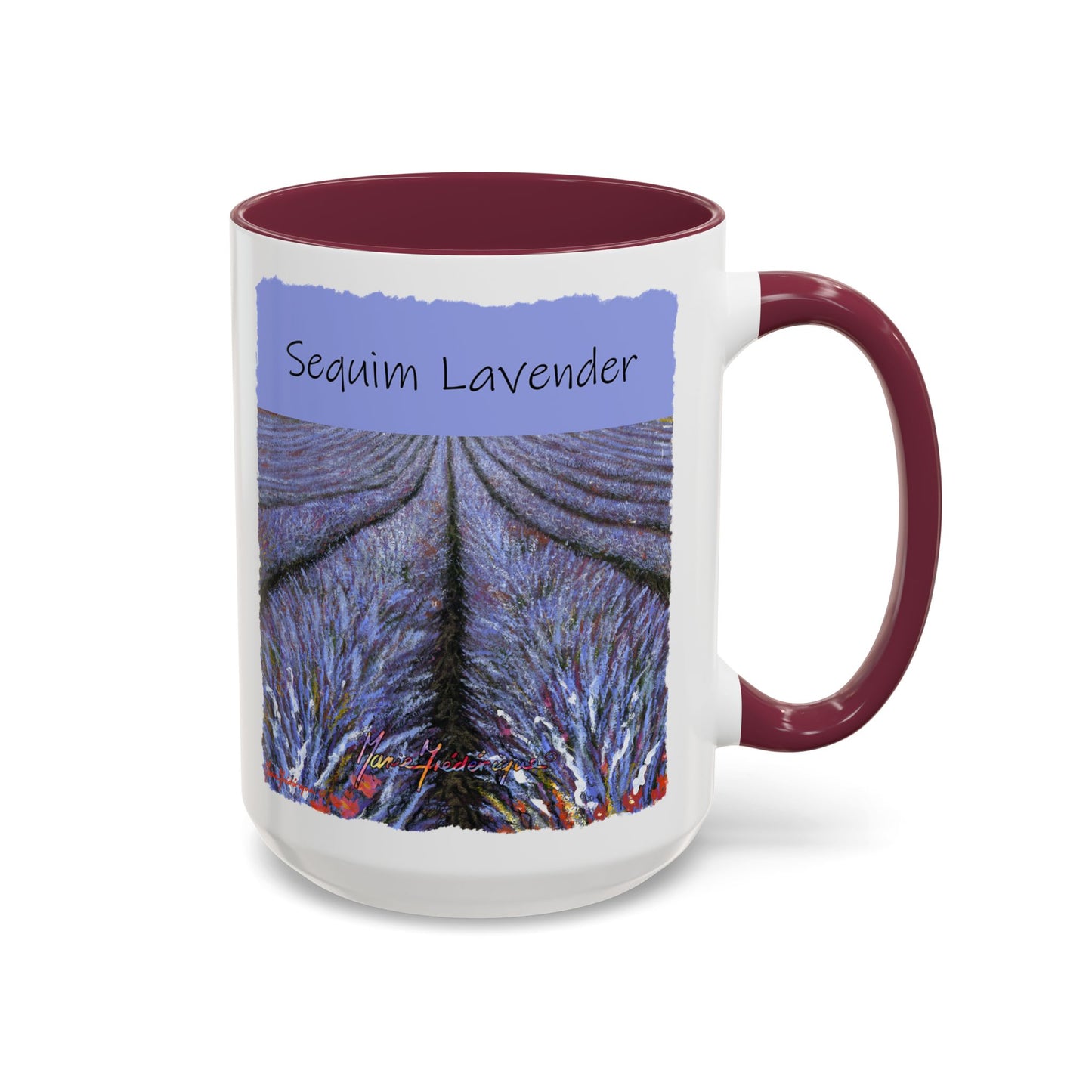 Lavender field Mug, Meet Me in the Fields Coffee Cup, by artist Marie Frederique