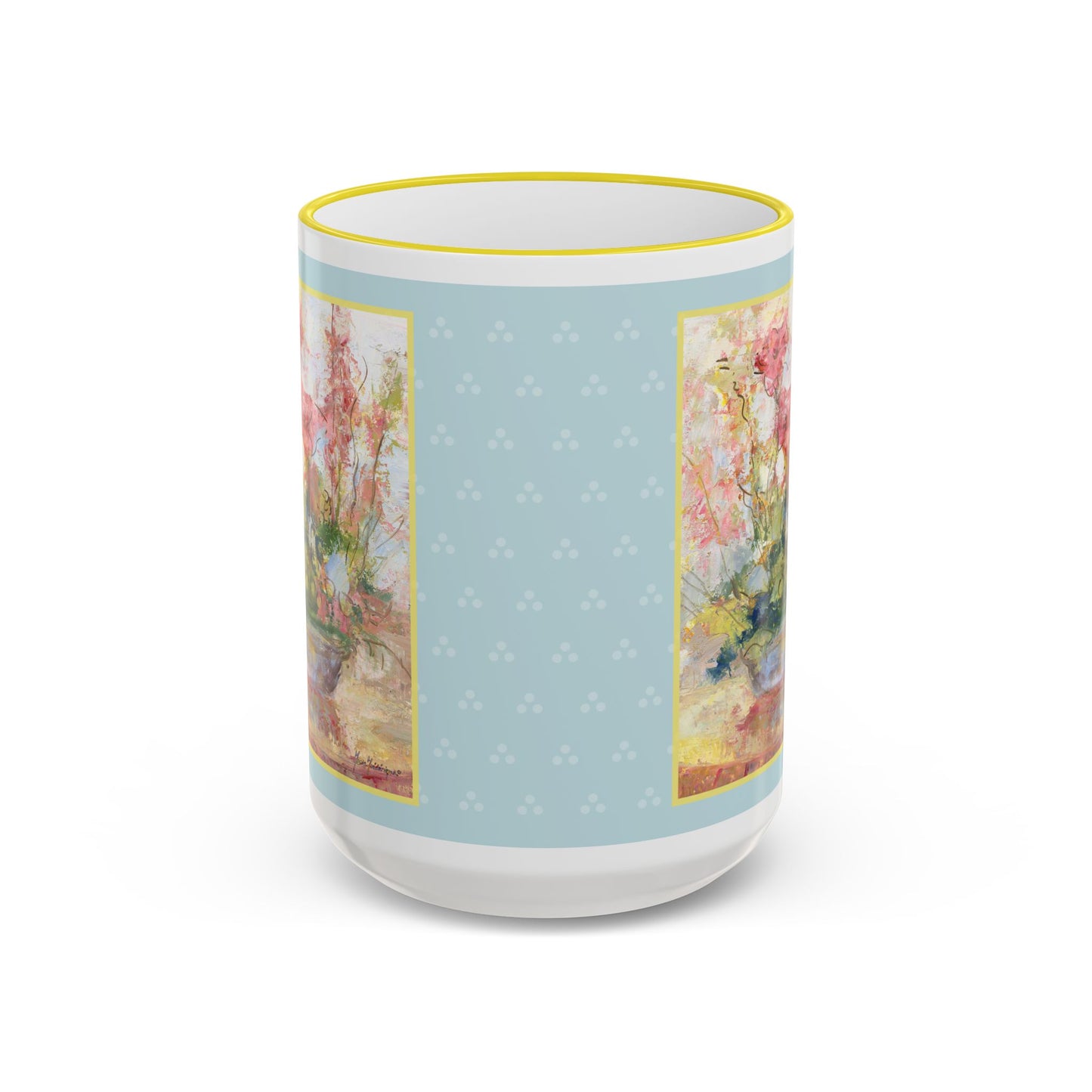 Floral Watercolor Accent Rim Mug — Pastel Bouquet Coffee Cup (11oz & 15oz) by artist Marie Frederique