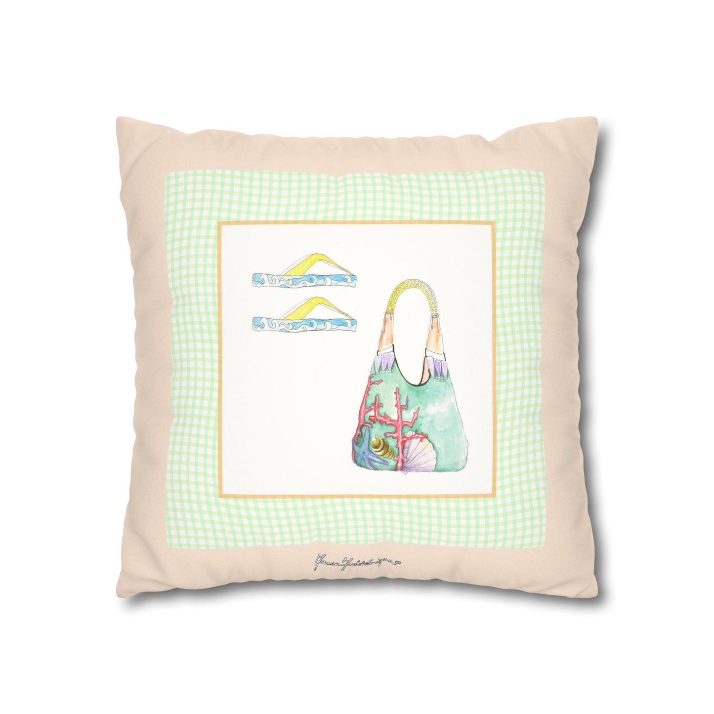 Coastal Vacation Tote and flip flop, Pattern Faux Suede Square Pillowcase by artist Marie Frederique