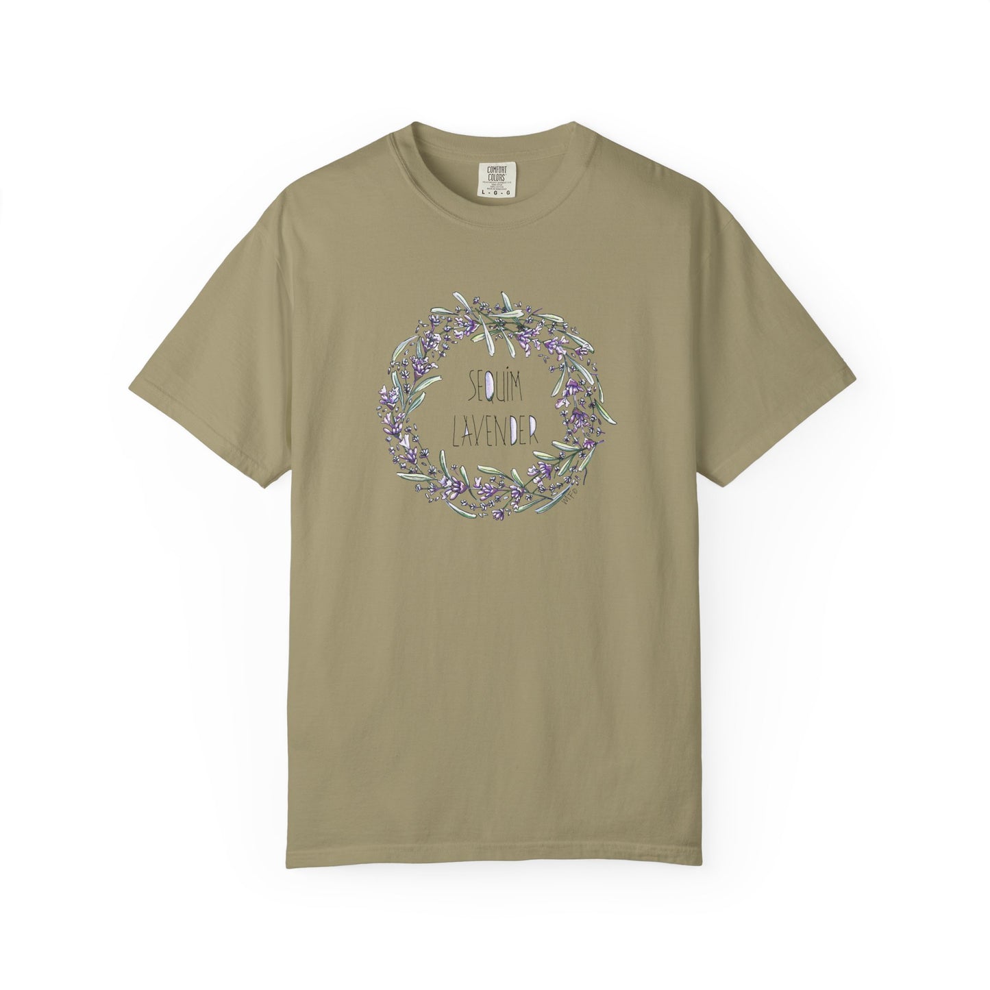 Lavender Wreath, Sequim WA - Unisex Garment-Dyed T-shirt by artist Marie Frederique