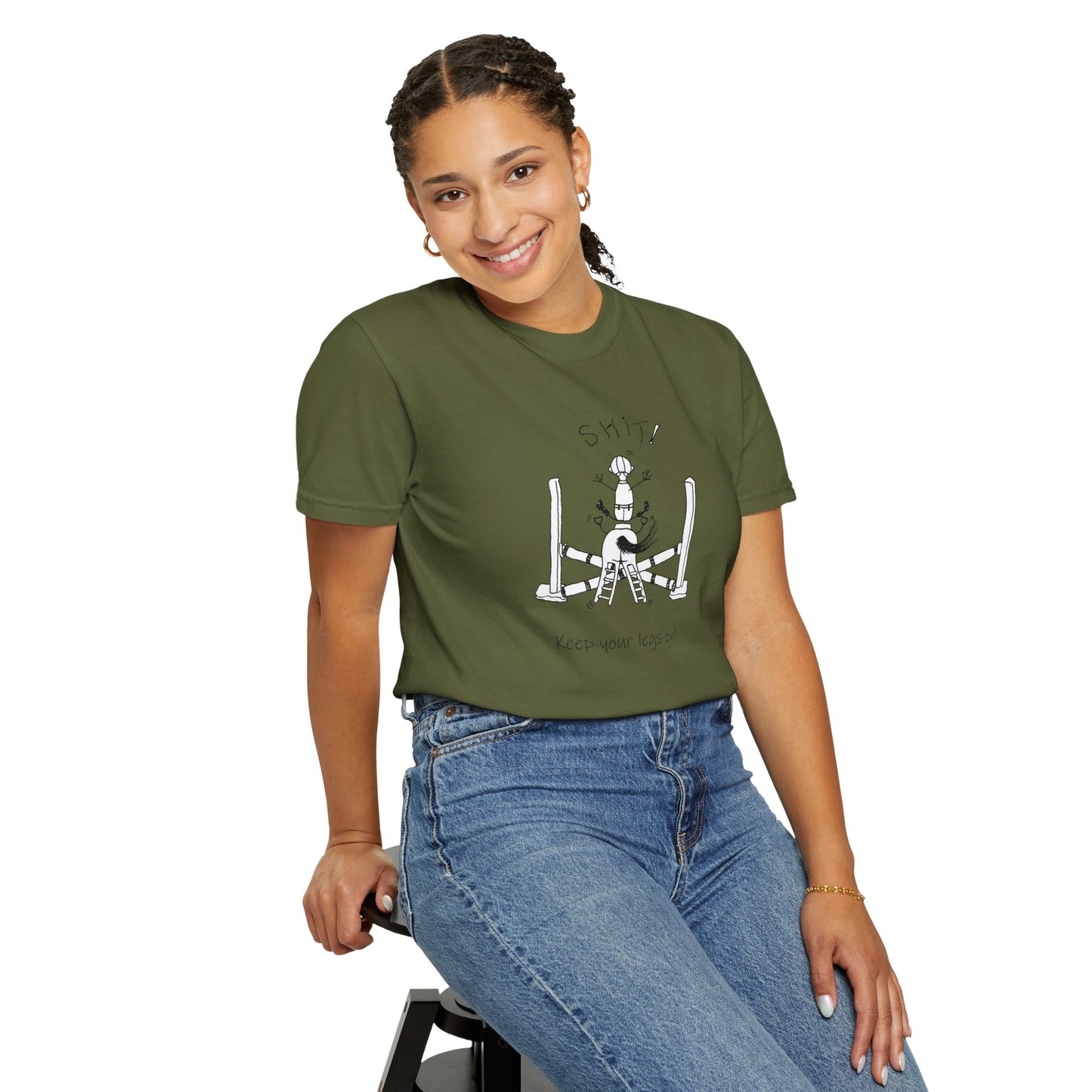 CTS - Keep your legs on! Equestrian Whimsical T in 5 colors- Unisex Garment-Dyed T-shirt by artist Marie Frederique