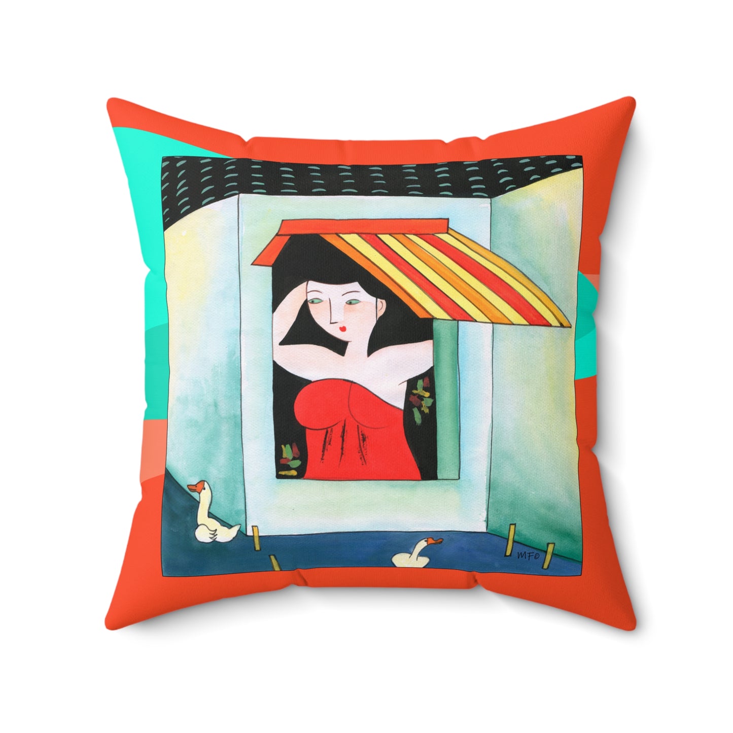 Bold vibrant exotic Faux Suede Square Pillow by artist Marie Frederique