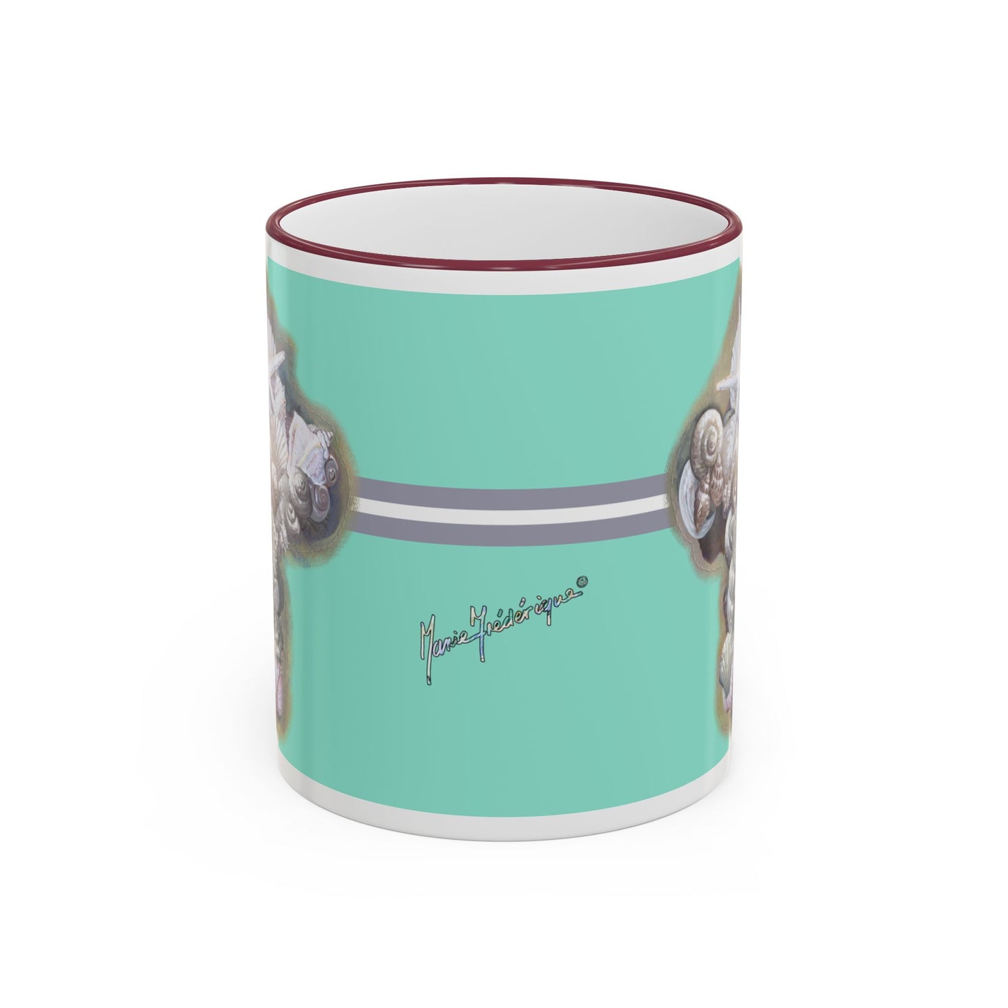 Seashell Cross, Accent Rim Mug — Christian Coffee Cup (11oz/15oz) by artist Marie Frederique