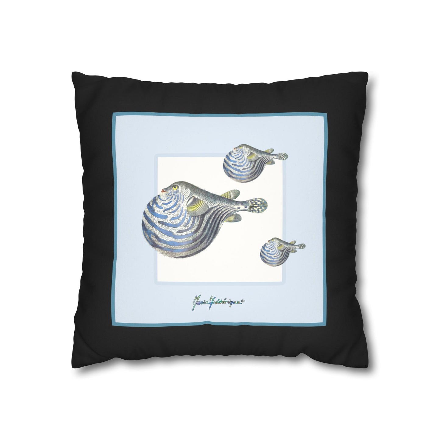Blowfish Art Pillowcase - Faux Suede Square Decorative Throw Pillow by artist Marie Frederique