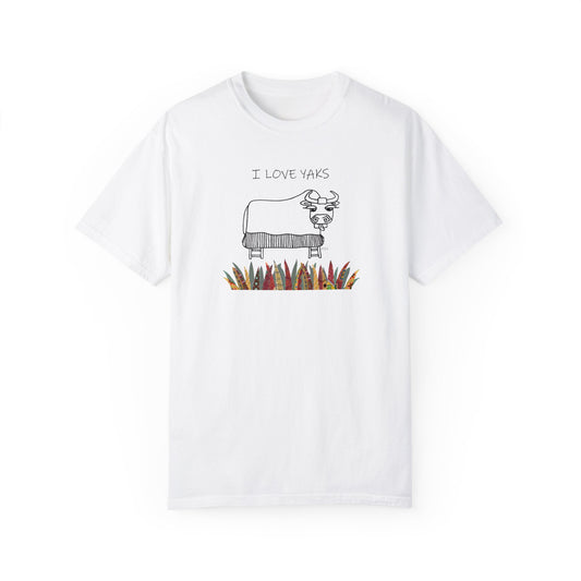 I love Yaks, Unisex Garment-Dyed T-shirt by artist Marie Frederique