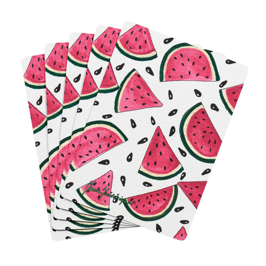 Summer Love, Playful Watermelon Bridge Playing Cards Set by artist Marie Frederique