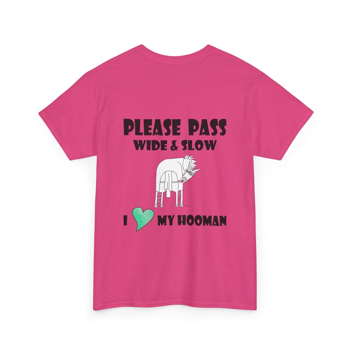 Equestrian safety awareness top - Please Pass Wide & Slow, I ❤️ My Hooman by artist Marie Frederique
