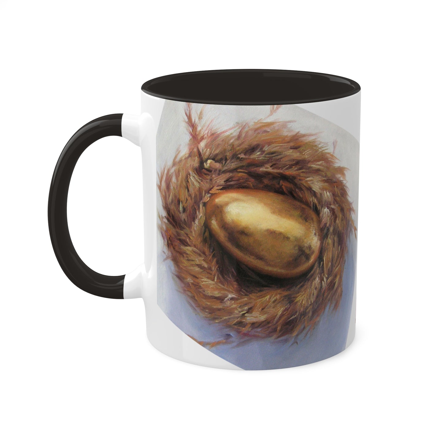 Hen and a golden egg - Which came first the chicken or the egg? Colorful Mug in 4 colors, 11oz By Artist Marie Frederique