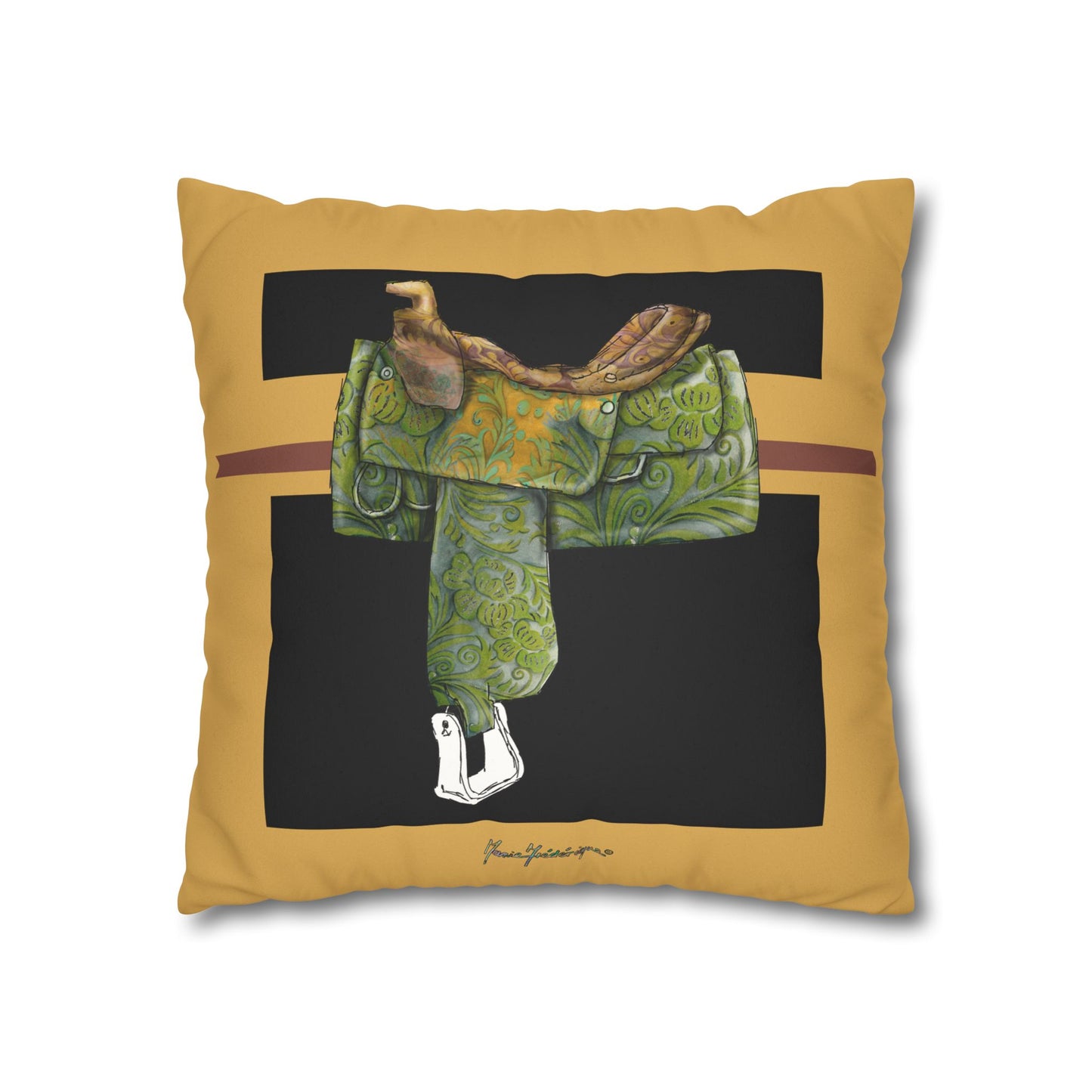 Western Saddle & Scarf Decorative Pillowcase — Faux Suede Accent Cushion Cover by artist Marie Frederique