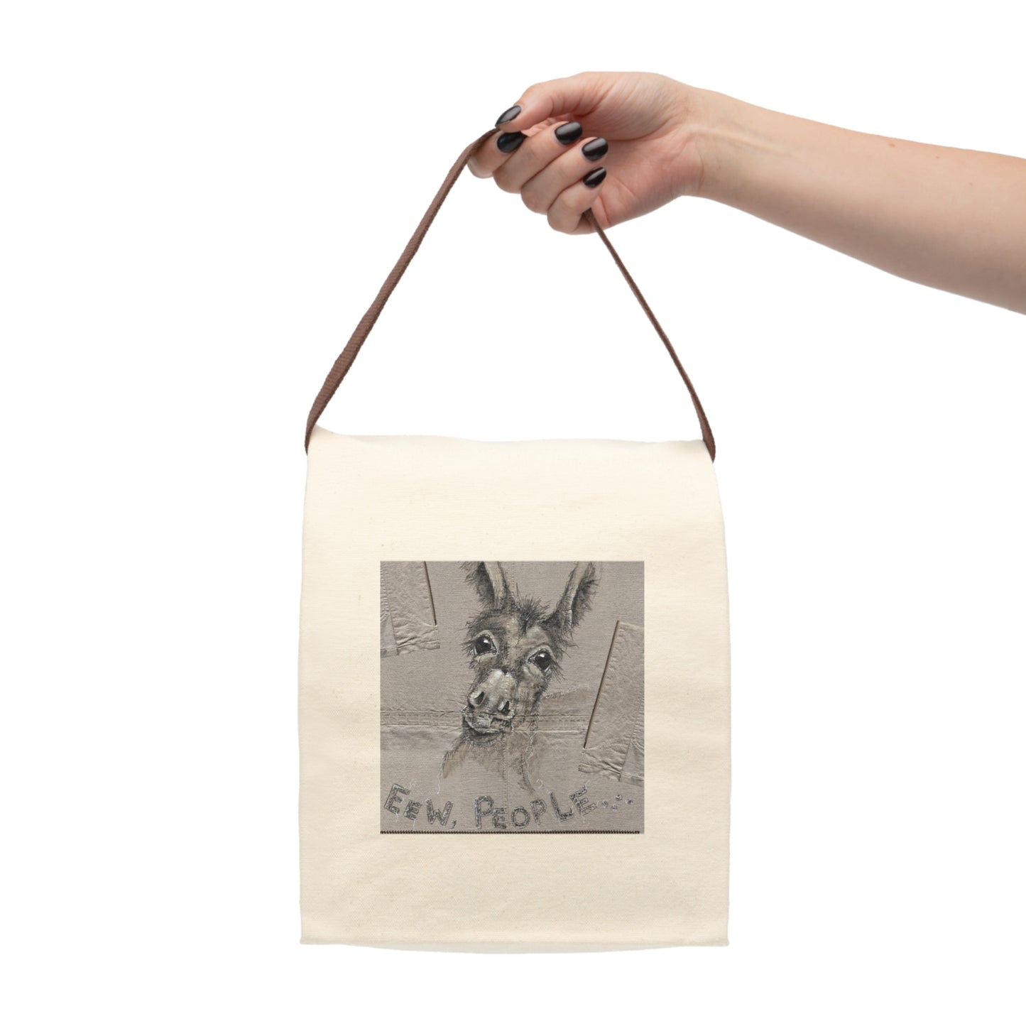 Fun Donkey art print with "Eew People" - Canvas Lunch Bag With Strap by Artist Marie Frederique