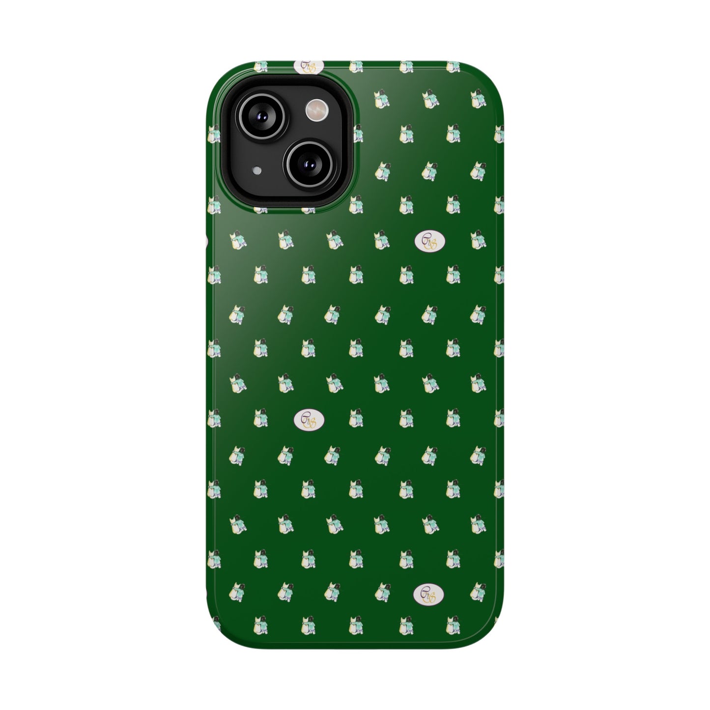 CTS Green - repeat pattern boy and dog, Impact-Resistant Phone Cases by artist Marie Frederique