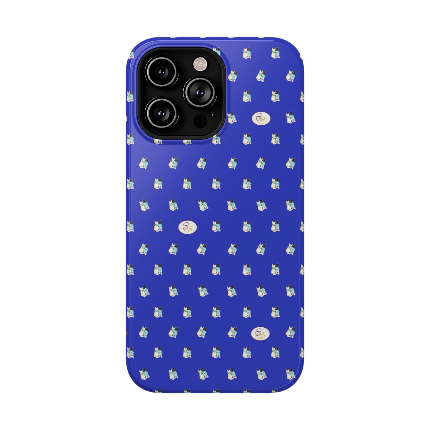 CTS Blue - repeat pattern boy and dog, Impact-Resistant Phone Cases by artist Marie Frederique