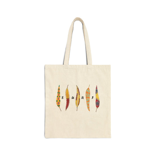 SURF painted leaves - Cotton Canvas Tote Bag by artist Marie Frederique