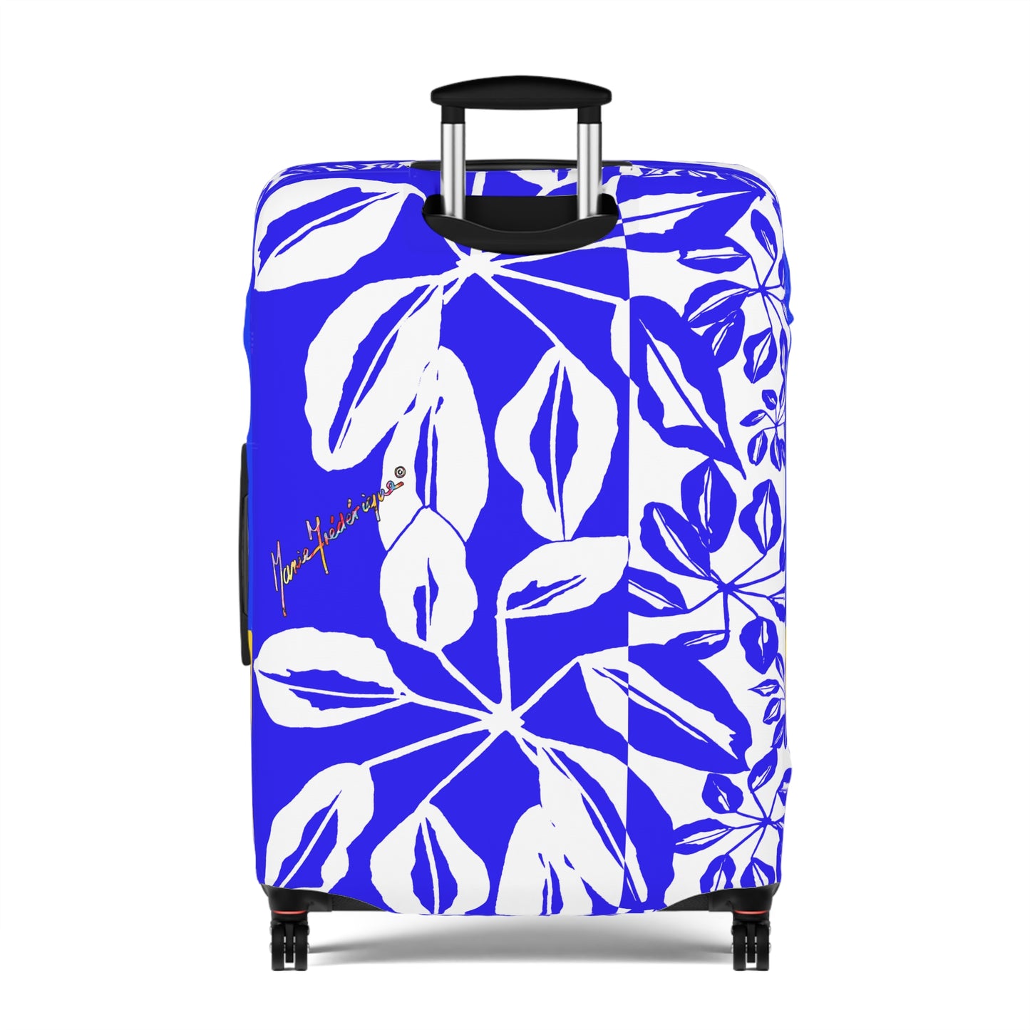Luggage Cover, Tropical Leaves Blue and White by artist Marie Frederique