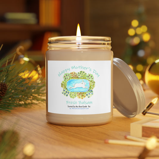 Mother's Day Scented Candle, Running Hare - Fresh Balsam, 100% natural soy wax blend scented candle, 9oz by Artist Marie Frederique