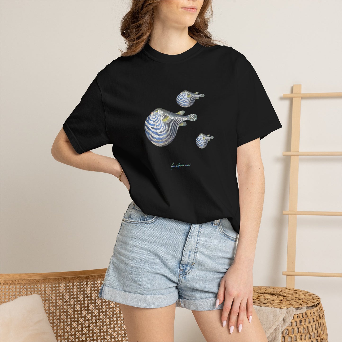 Blowfish Trio Graphic T-Shirt — Nautical Beach Vibes by artist Marie Frederique