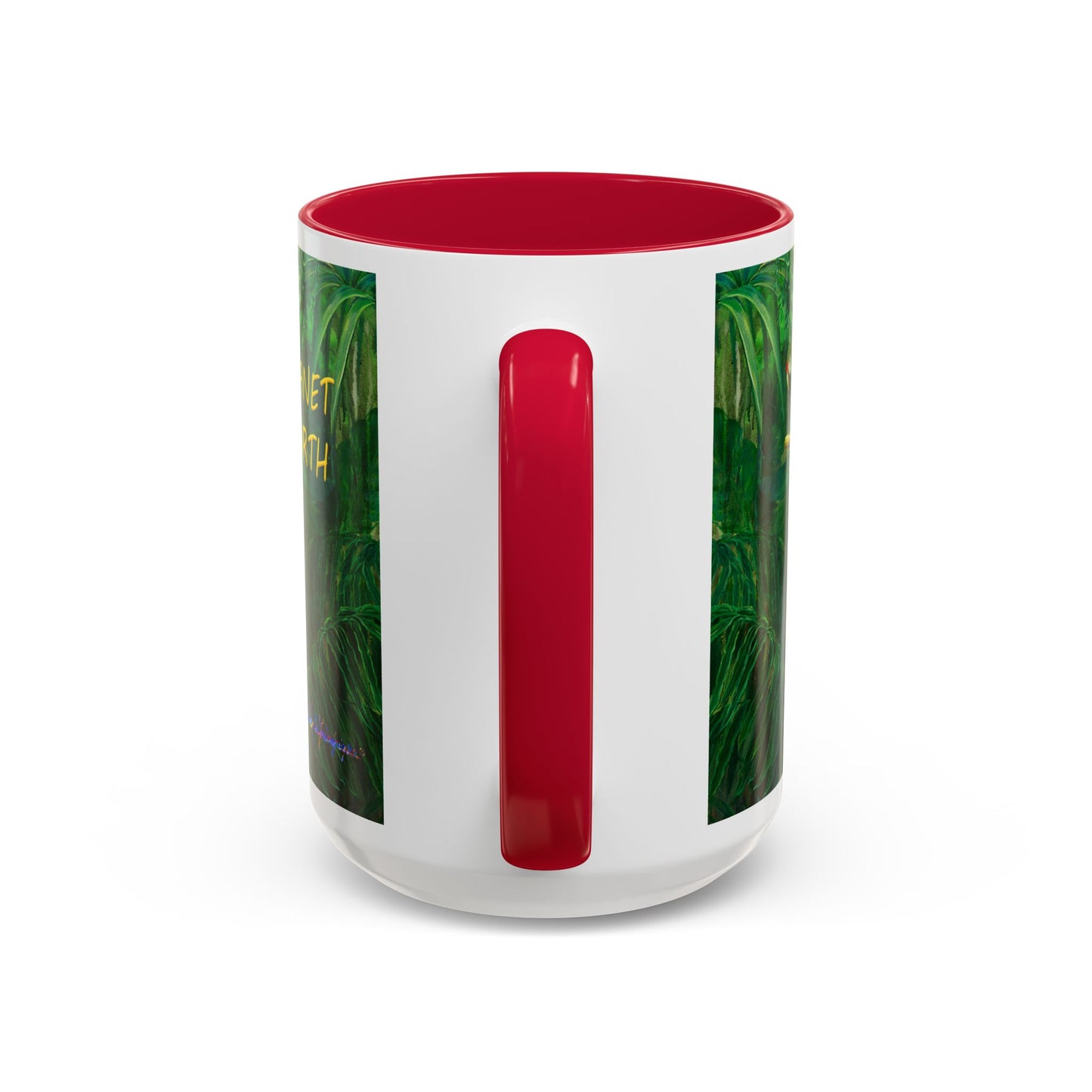 Parrots in Jungle Forest & Blue Iris mug by Artist Marie Frederique