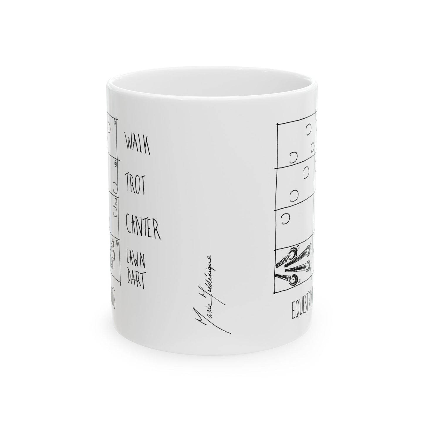 CTS Lawndart, Equestrian Gaits humor - Ceramic Mug, (11oz, 15oz) by artist Marie Frederique