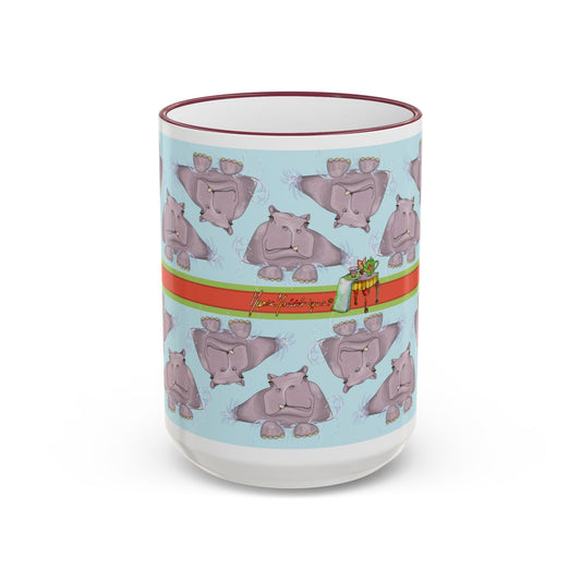 Happy Hippo Pattern Mug — Coffee Tea Mug (11oz, 15oz) by artist Marie Frederique