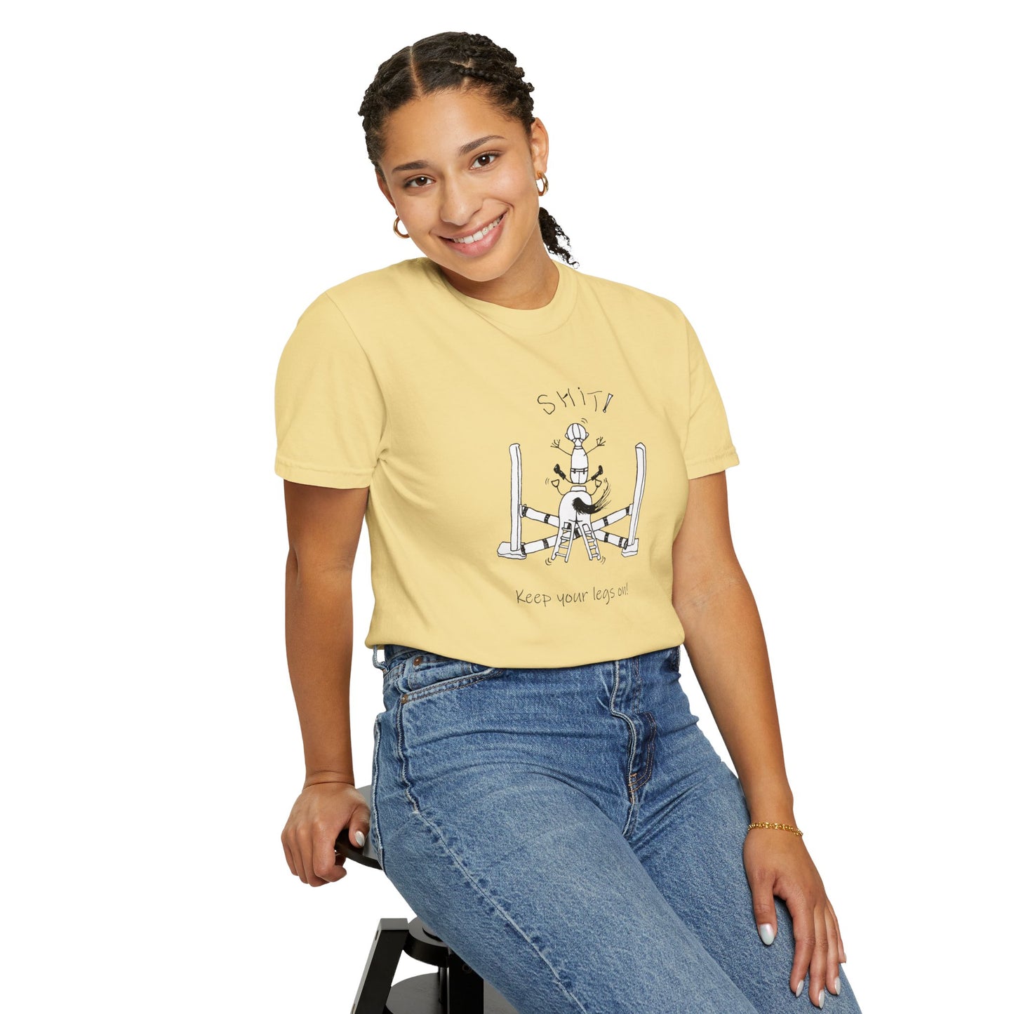 CTS - Keep your legs on! Equestrian Whimsical T in 5 colors- Unisex Garment-Dyed T-shirt by artist Marie Frederique