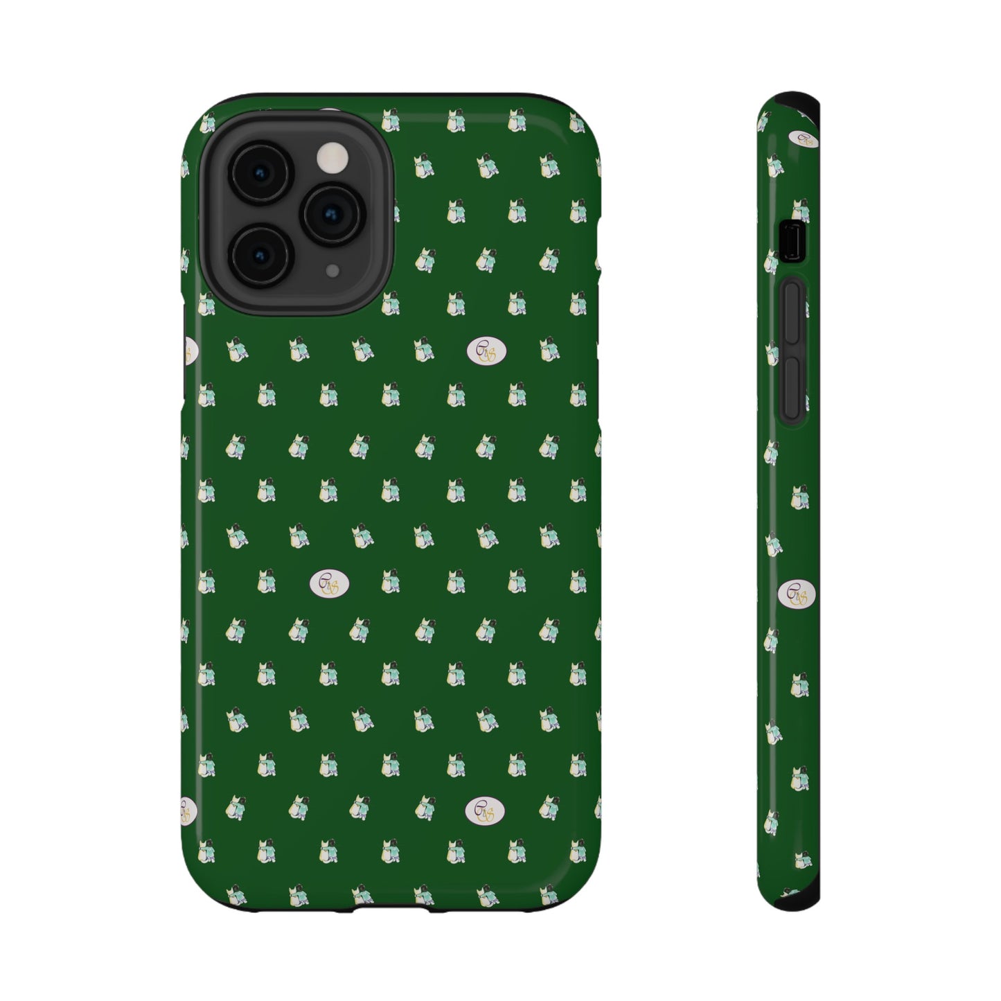 CTS Green - repeat pattern boy and dog, Impact-Resistant Phone Cases by artist Marie Frederique