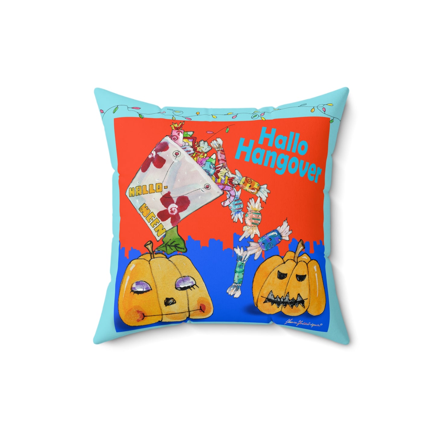 Hallo Hangover - Decorative Pillow by artist Marie Frederique
