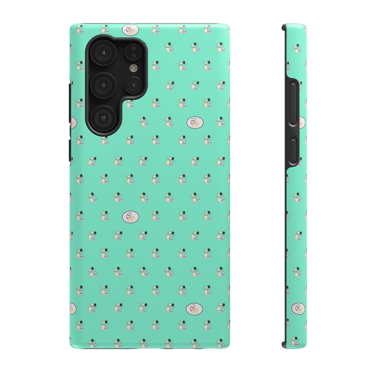 CTS Aqua - repeat pattern boy and dog, Impact-Resistant Phone Cases by artist Marie Frederique