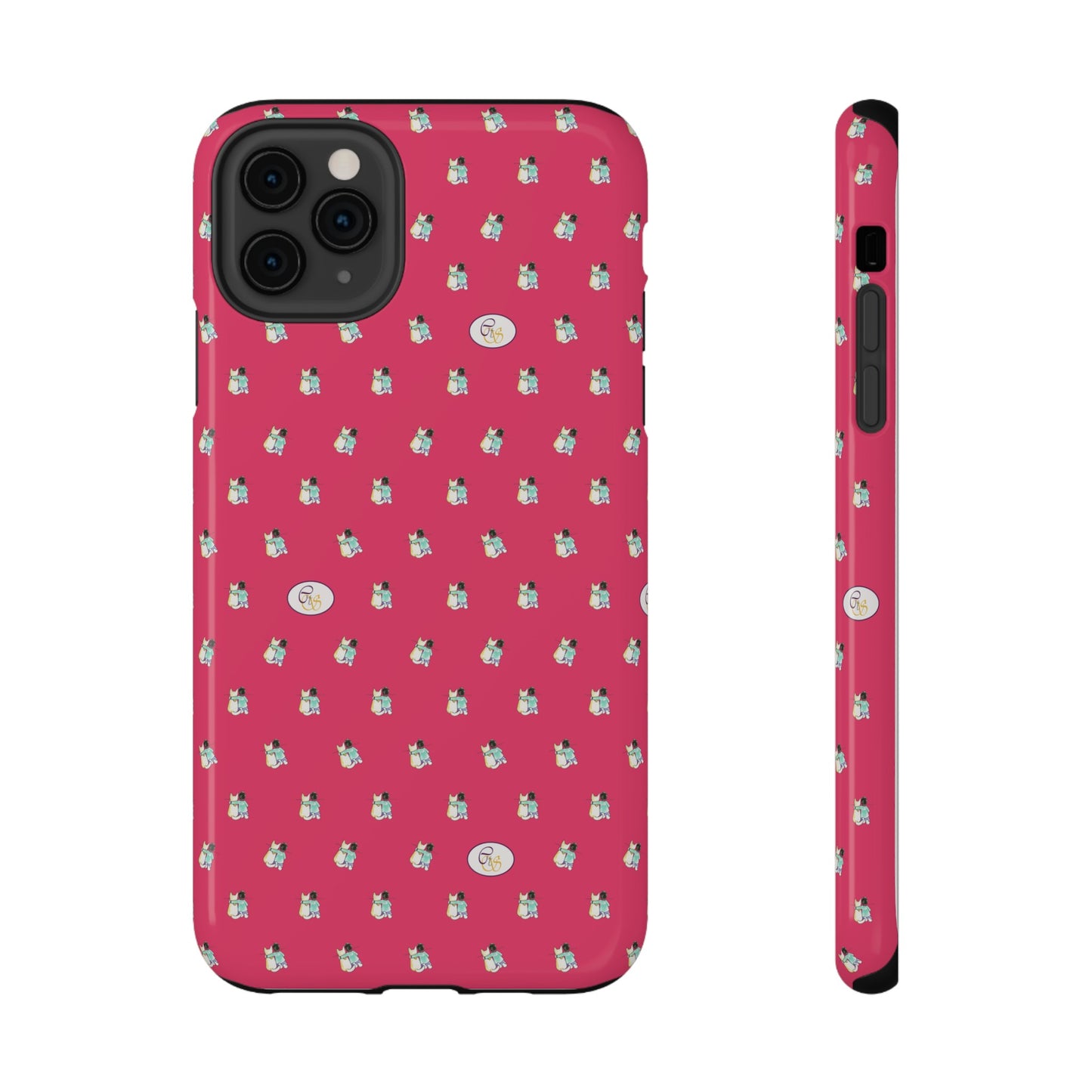 CTS Pink - repeat pattern boy and dog, Impact-Resistant Phone Cases by artist Marie Frederique