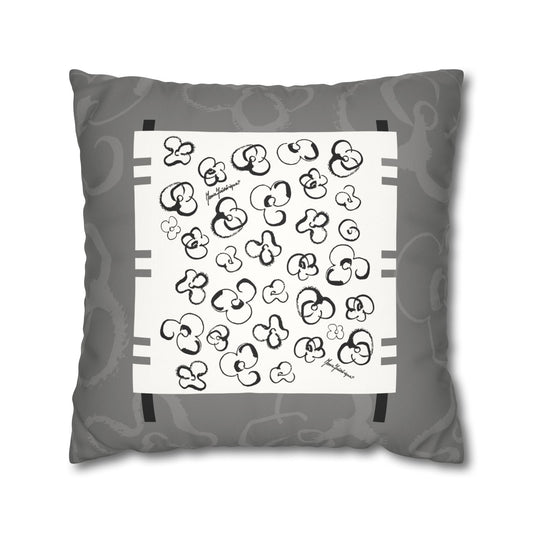 Black, White and Gray Floral Pop Art Faux Suede Pillowcase by artist Marie Frederique