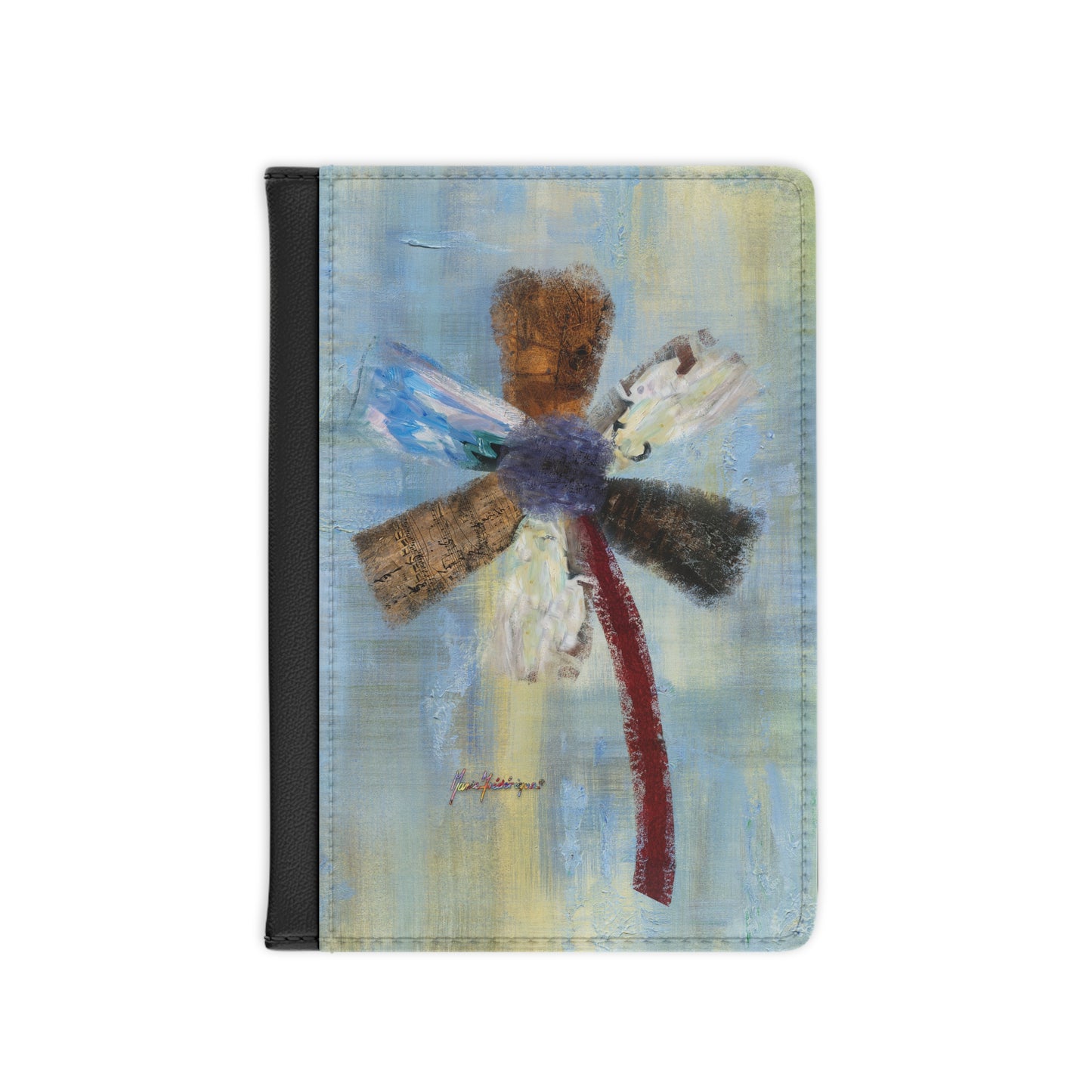 Passport Cover, Abstract flower on blue background by artist Marie Frederique