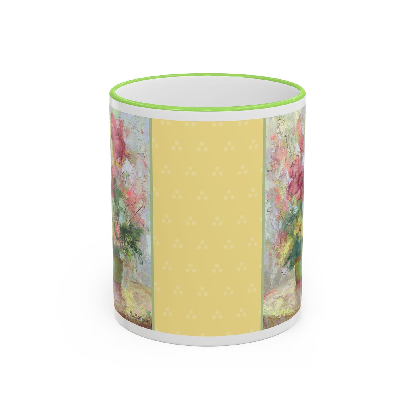 Floral Bouquet Rose Accent Rim Mug – Vintage Yellow Rose Art (11oz & 15oz) by artist Marie Frederique