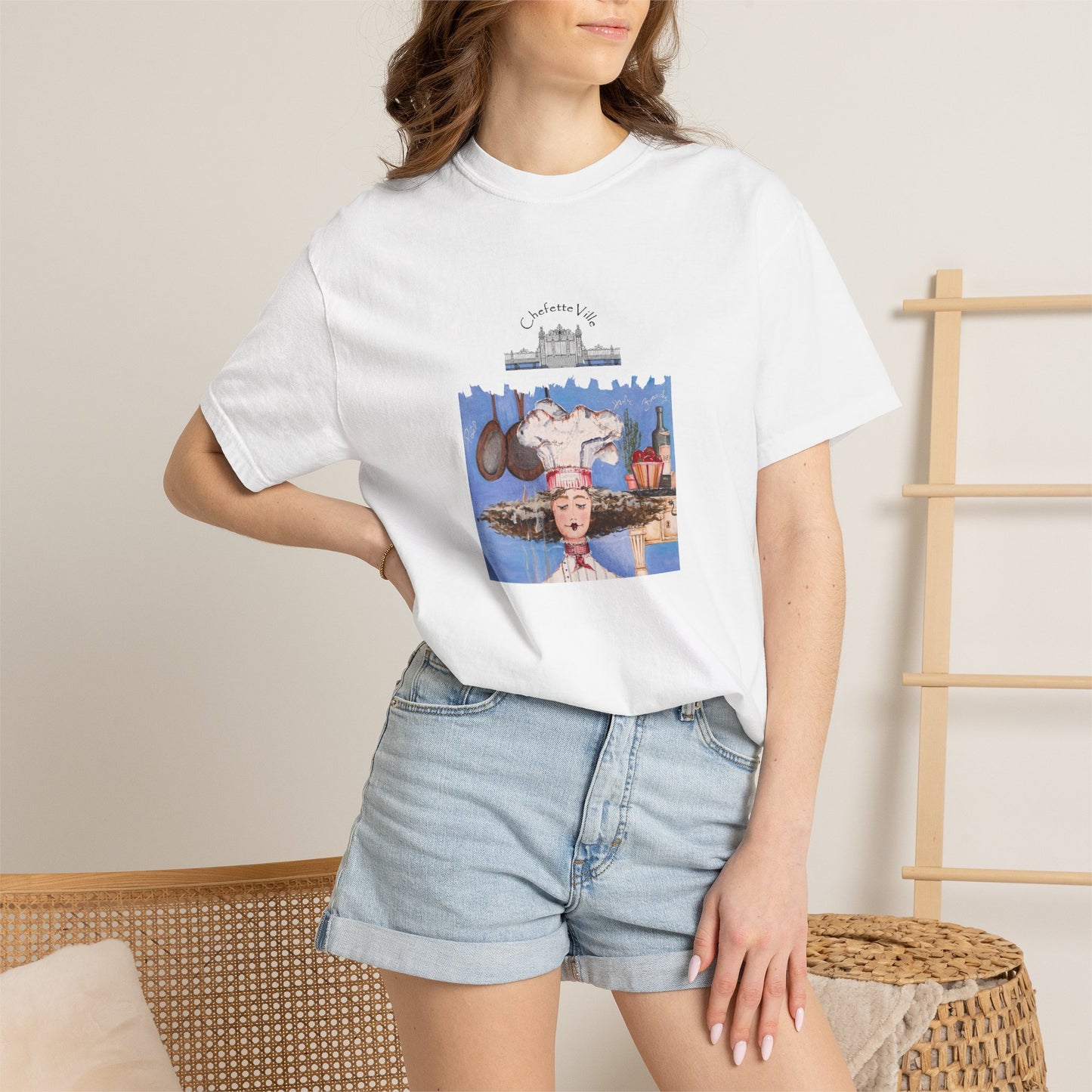 Crepes Suzette, French Collage T-Shirt - Chefetteville ‘La Petite Vie’ Artistic Graphic Tee by artist Marie Frederique