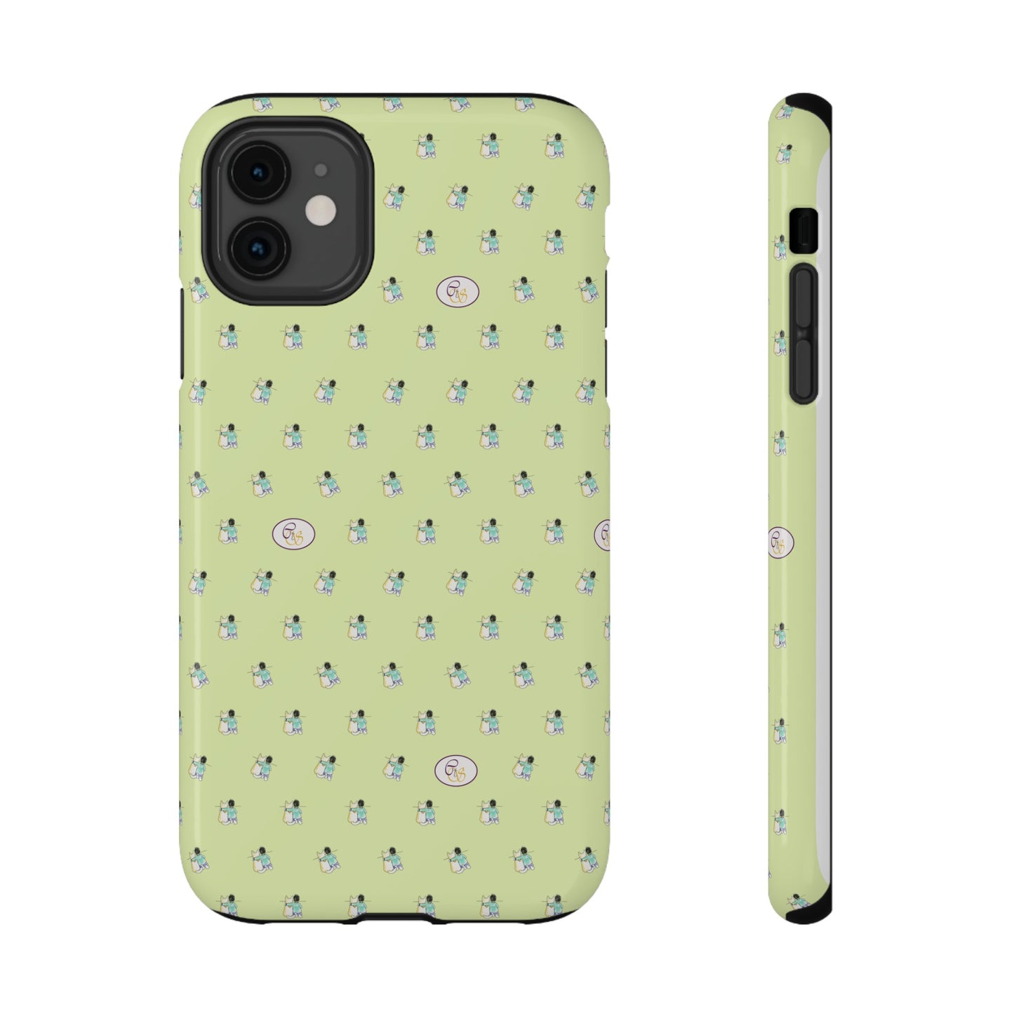 CTS Light Green - repeat pattern boy and dog, Impact-Resistant Phone Cases by artist Marie Frederique