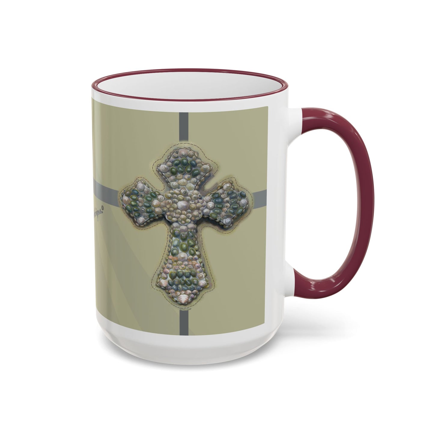 Embellished Inspirational Cross Accent Rim Mug — 'Keep the Faith' Coffee Cup (11oz, 15oz) by artist Marie Frederique